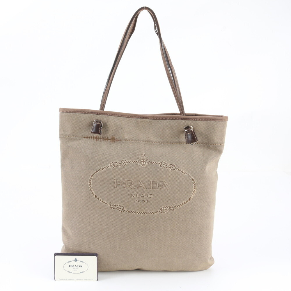 Prada BR3581 Leather Canvas Tote Bag Shoulder Handbag for Women (with Guarant...